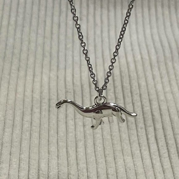Silver Dinosaur Brontosaurus Necklace - Cute Sauropod, Sinclair, Pendant - Picture 5 of 5